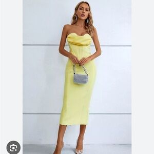 Strapless Lemon Yellow Maxi Dress with Sweetheart Bodice